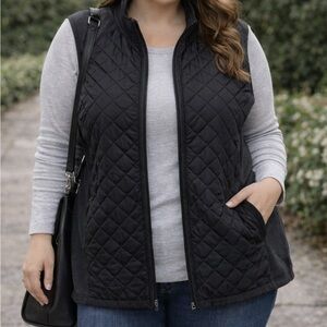 Perry Ellis Women's Quilted Pockets Black Vest Size 16